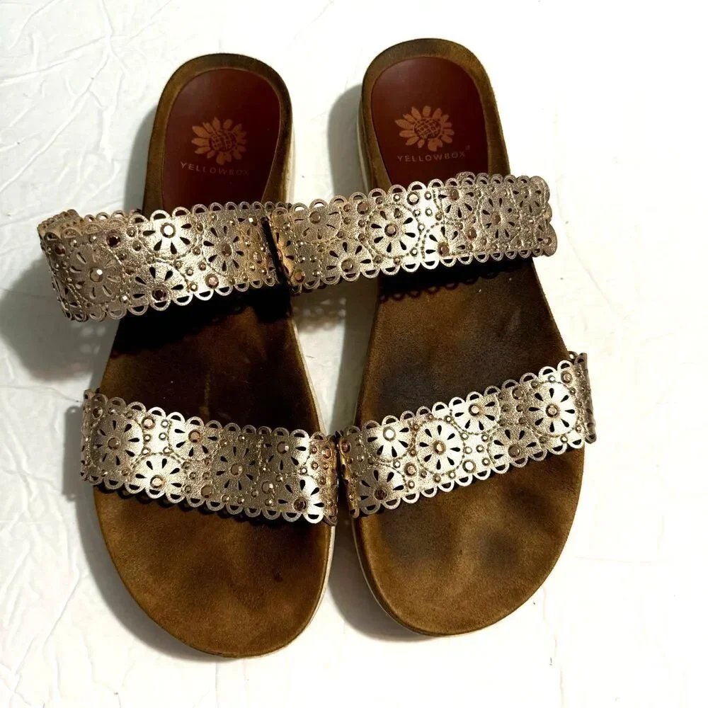 Yellow Box Sandal Mahala Flat Rosegold Comfort Strappy Adjustable Women sz 8.5 - Picture 6 of 11